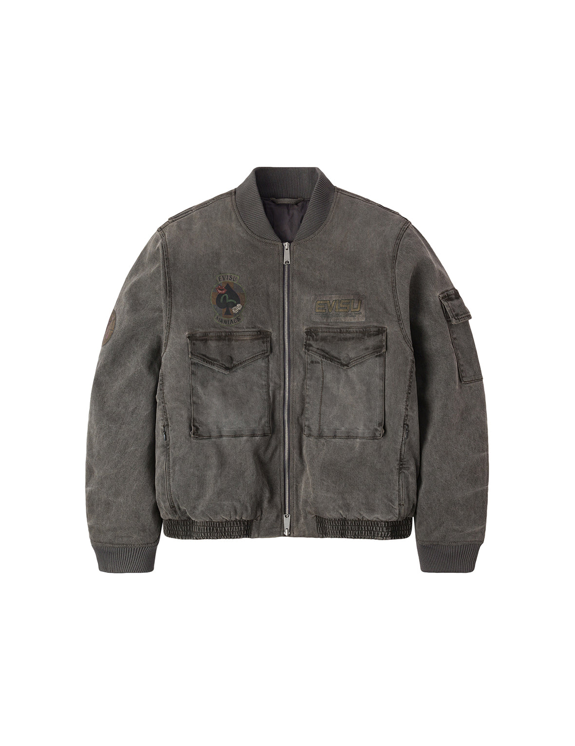 ヘビーウォッシュドマルチロゴバッジプリント レギュラーフィット パッド入りボンバージャケット